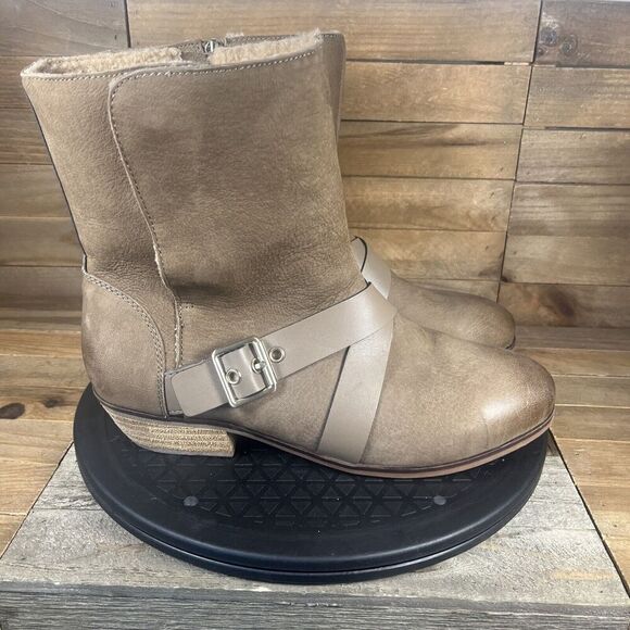 Softwalk Rayne Boots Womens Sz 9 Brown Leather Casual Mid Buckle Bootie Sherpa - Picture 1 of 10